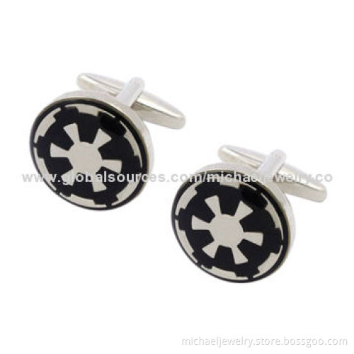Brass Cufflinks with Black & Transparent Epoxy and Plating White Steel(Nickel-Free)